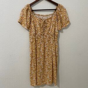 Gorgeous Mini Sun Dress Womens Size XXS Floral Shirred Elastic Waist Brown White